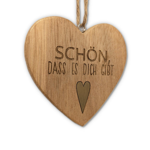 Holzstern Anhänger "Schön dass es dich gibt" handgearbeitet und lasergraviert - Größe ohne Kordel ca. 8 x 8 x 1 cm